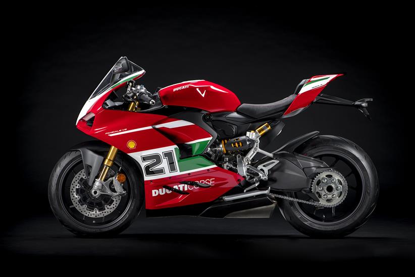 A side view of the Ducati Panigale V2 Bayliss 1st Championship 20th Anniversary edition