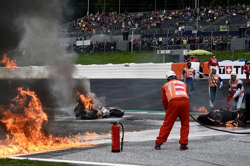 A huge fire broke out at the Red Bull Ring following the collision