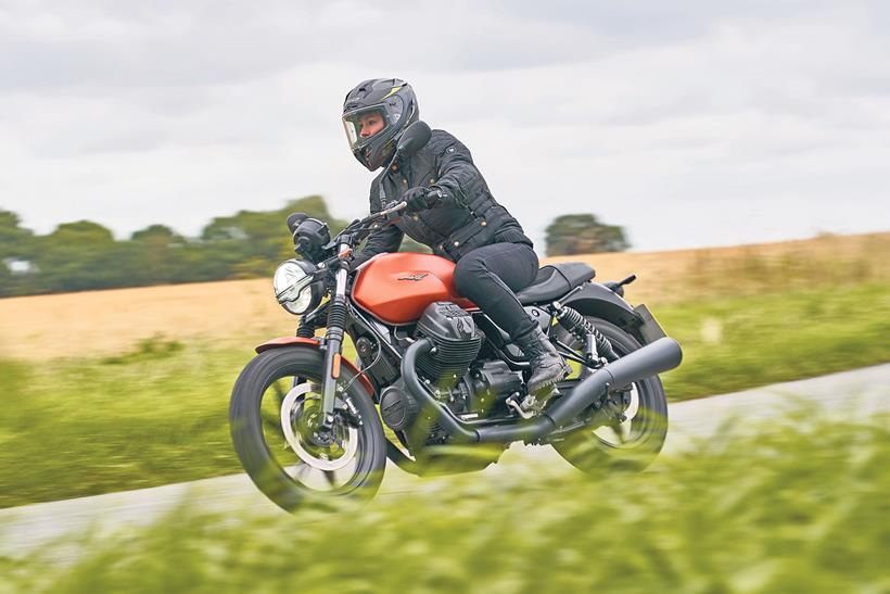 Moto Guzzi V7 riding on UK roads