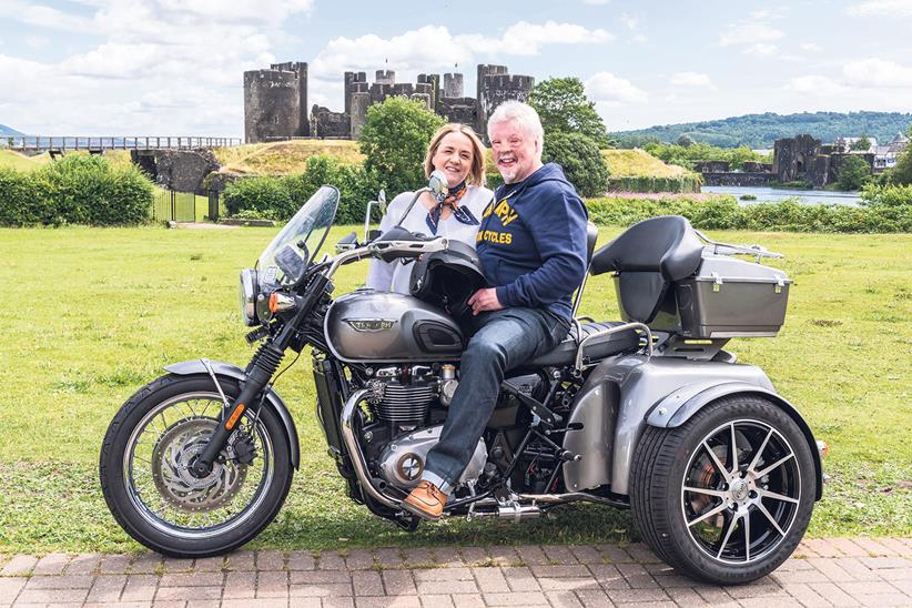 Simon Weston and wife Lucy with his new Trike