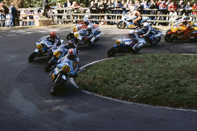 Racing action from Olivers Mount in 1984