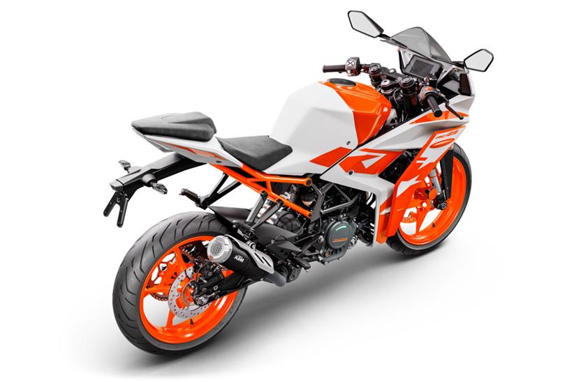 A rear view of the 2022 KTM RC125