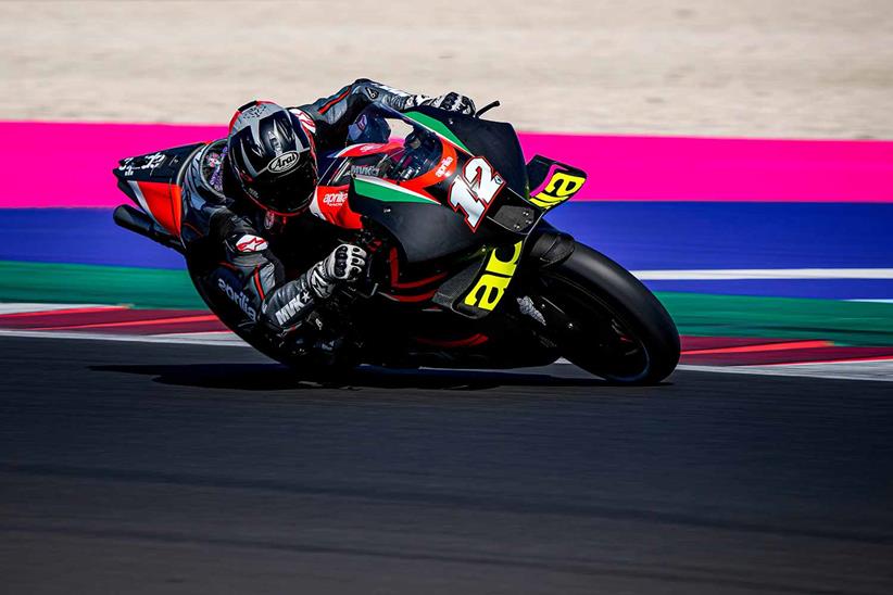 Maverick Vinales rides the Aprilia RS-GP at Misano