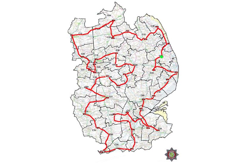 A map of the charity ride route