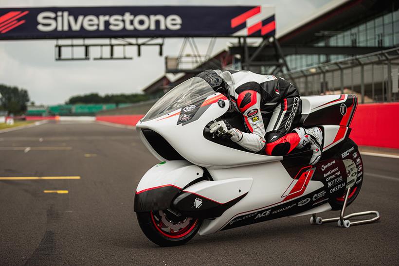 Robert White on his WMC250EV at Silverstone