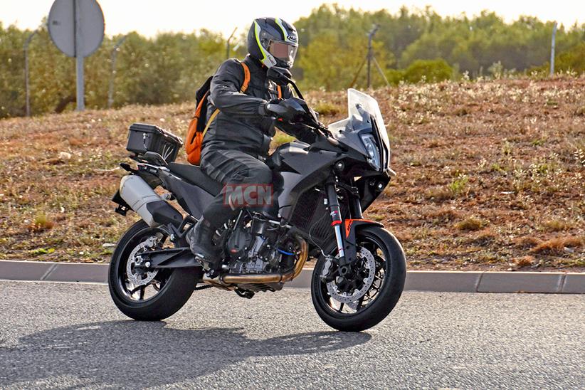 KTM 890 SMT spy shot right side on the road