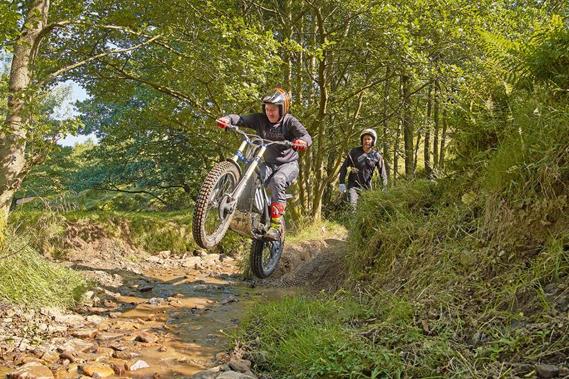 Popping a wheelie on an electric trials bike