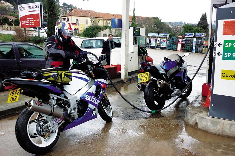 Filling up motorcycles with fuel