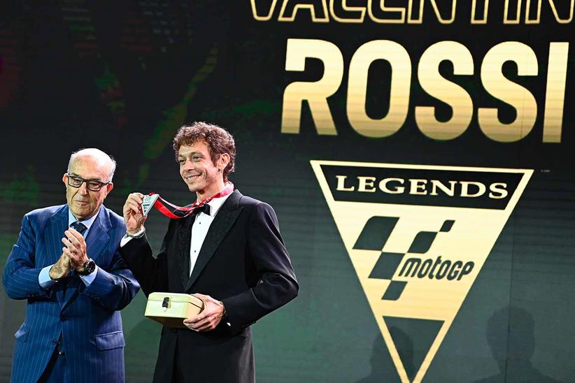 Dorna CEO Carmelo Ezpeleta inducts Valentino Rossi into the Hall of Fame