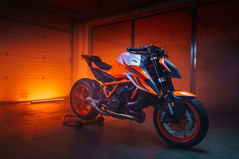 A side view of the KTM 1290 Super Duke R Evo