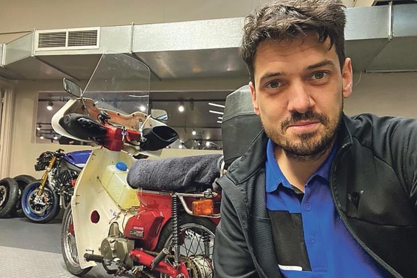 James Hillier with the specially adapted long range Honda C90