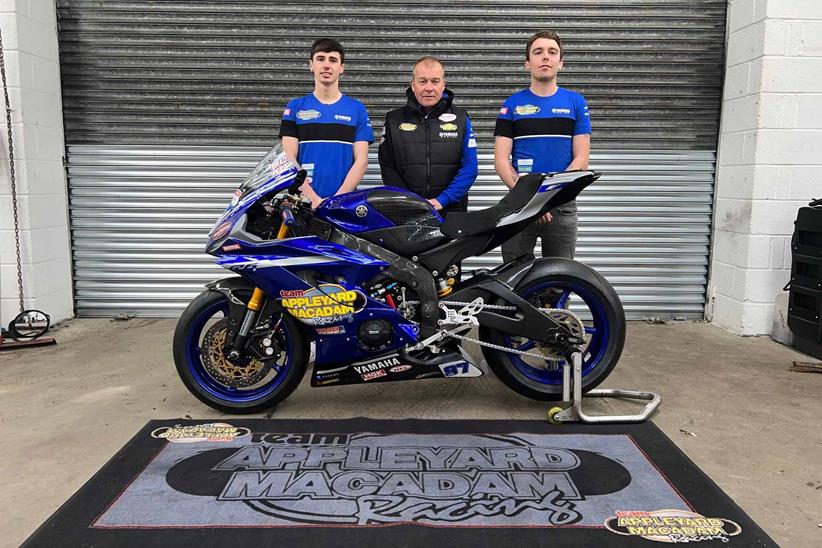 Bradley Perie (left) and Harry Truelove (right) with team owner Robin Appleyard