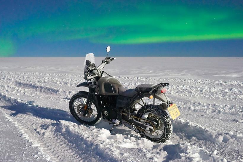 Royal Enfield Himalayan under the Northern Lights