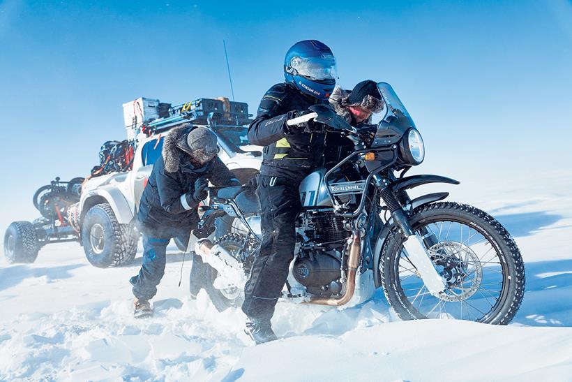 Pushing a Royal Enfield Himalayan through the snow