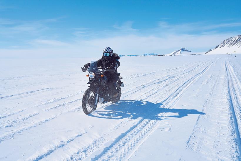 Riding in the snow on a Royal Enfield Himalayan 