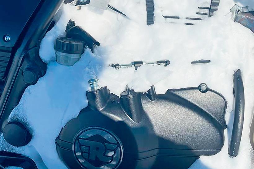 Heavy compacted snow on the Royal Enfield Himalayan