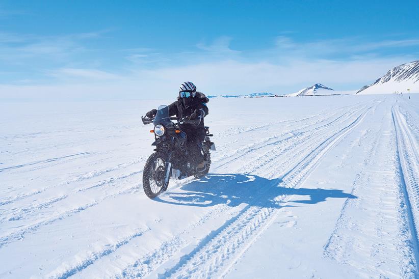 Riding on snow on a Royal Enfield Himalayan