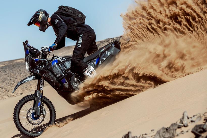 Yamaha Tenere 700 Raid prototype ridden in the desert where it belongs