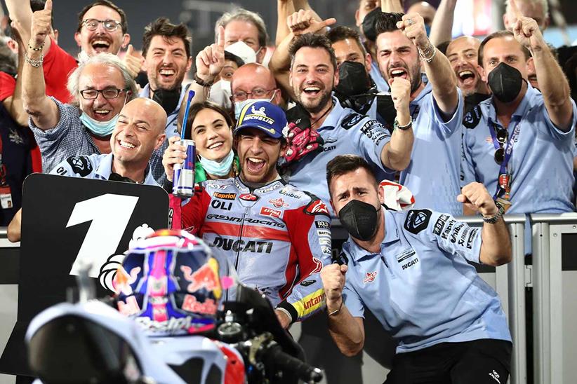 Enea Bastianini and Gresini Racing celebrate an emotional victory