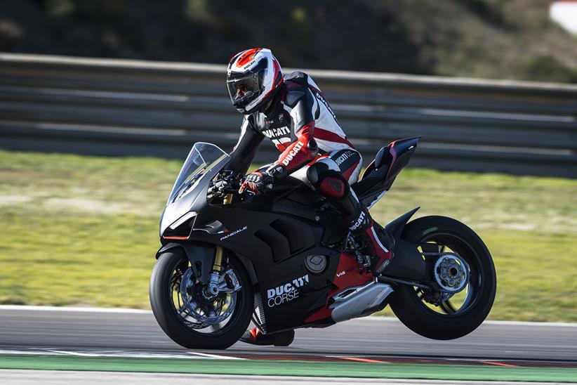 Hard on the brakes on the Ducati Panigale V4 SP2