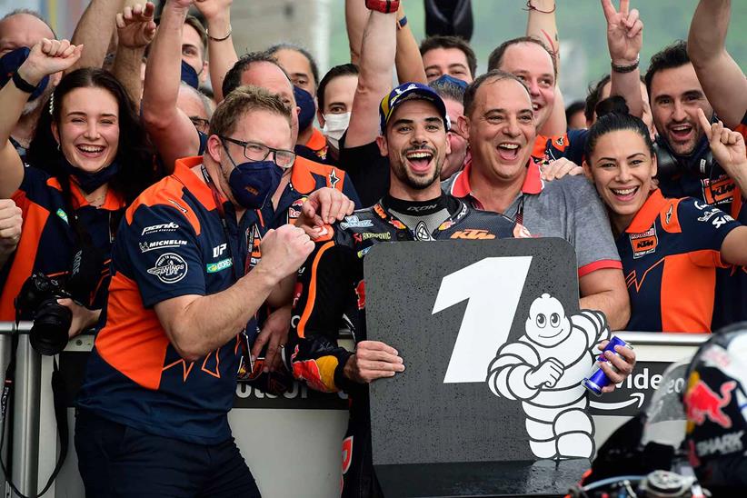 Miguel Oliveira celebrates with the KTM team