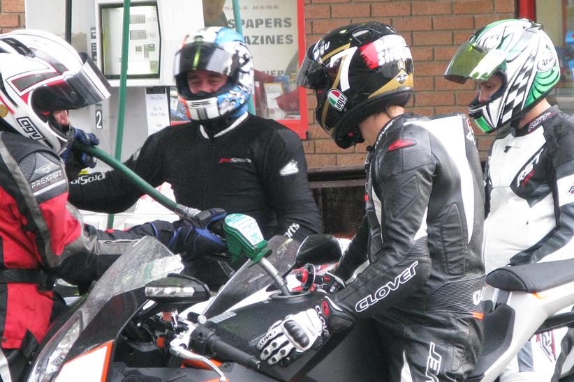 Fuelling a motorcycle on a group ride