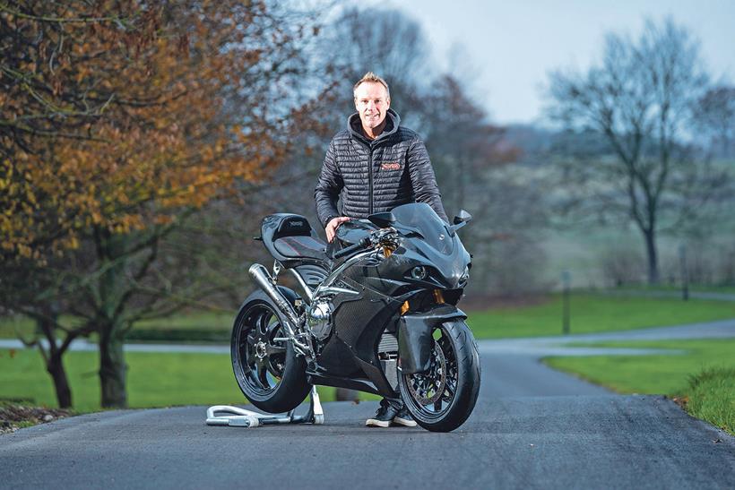 Former Norton CEO Stuart Garner with V4 superbike