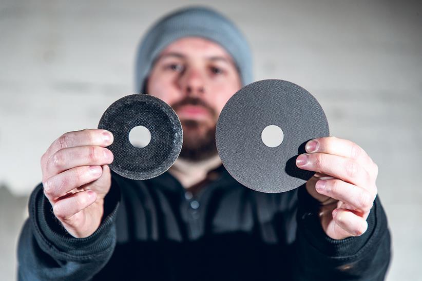 Angle grinder cutting discs before and after use