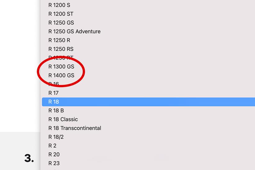 BMW R1300GS and R1400GS dropdown menu