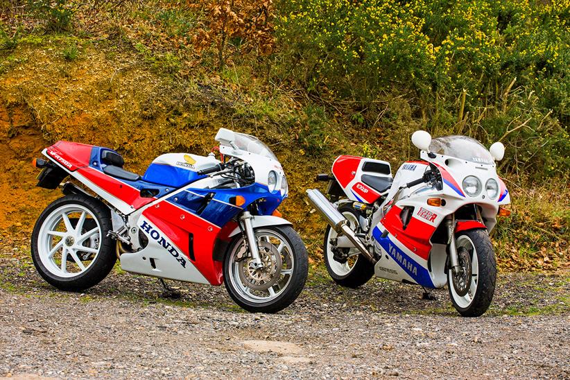 Honda RC30 (left) and Yamaha OW01